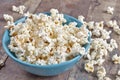 Blue bowl with popcorn. Royalty Free Stock Photo
