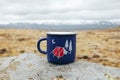 Blue cup, camping equipment, tableware