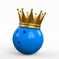 Blue bowling ball crowned with a gold crown isolated on white background Royalty Free Stock Photo