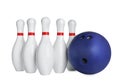 Blue bowling ball and pins isolated