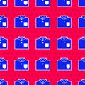 Blue Bowling shirt icon isolated seamless pattern on red background. Vector Royalty Free Stock Photo