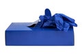 A blue box of blue nitrile disposable exam gloves isolated on white with clipping path. Royalty Free Stock Photo