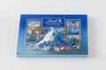 A blue box of Lindt chocolates. Swiss premium chocolate. Souvenir gift box. Classic sweet food.