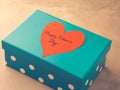 Blue box present for Father`s day with red heart. Toned Royalty Free Stock Photo