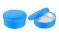 Blue box. Round hat box. Open and closed empty carton