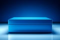 Blue box sitting in the middle of room with blue background. Generative AI Royalty Free Stock Photo
