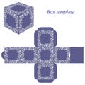 Blue box template with white floral elements Royalty Free Stock Photo