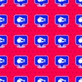 Blue Boxing glove icon isolated seamless pattern on red background. Vector Royalty Free Stock Photo