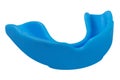 Blue boxing mouthguard, front side, on white background, protection of teeth and lips