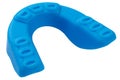 Blue boxing mouthguard, reverse side, on a white background, protection of teeth and lips
