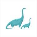 Blue Brahiosaurus Dinosaur Prehistoric Monster Couple Of Similar Specimen Big And Small Cartoon Vector Illustration