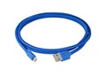 Blue braided wire usb to miniusb cable Royalty Free Stock Photo