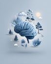 Blue brain adorned with trees and clouds conceptual art blue brain trees clouds intertwined Royalty Free Stock Photo