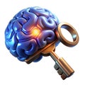 Blue brain glowing key unlocking knowledge image Royalty Free Stock Photo