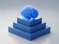 Blue brain on a stack of blue rectangular blocks Royalty Free Stock Photo