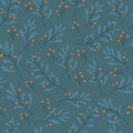 Blue branch - Seamless pattern with christmas flower, omela, leaf