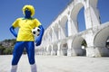 Blue Brazilian Football Player Holding Soccer Ball Rio Royalty Free Stock Photo