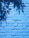 Blue brick wall with blurred shadows from wood