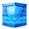 Blue Brick Wall with Protective Shield: Digital Security Concept Royalty Free Stock Photo
