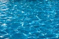 Blue and bright ripple water surface in swimming pool with sun reflection Royalty Free Stock Photo