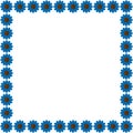 Blue bright square flower frame, isolated, vector illustration