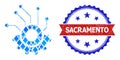 Blue Brilliant Collage Gear Electronics Icon and Textured Bicolor Sacramento Stamp Seal