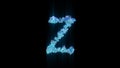 Blue brilliants or frozen ice letter Z on black bg, isolated - object 3D rendering