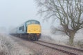Blue British Rail Diesel in Frost and Mist