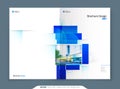 Blue Brochure Cover Template Layout Design. Corporate Business Brochure, Annual Report, Catalog, Magazine, Flyer Mockup Royalty Free Stock Photo