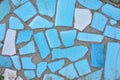 Blue broken ceramic tile mosaic background. Broken tiles mosaic seamless pattern. Blue the tile wall high resolution real photo or Royalty Free Stock Photo