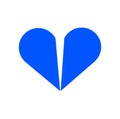 A blue broken heart vector icon. Single cracked blue heart