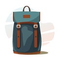 Blue and brown camping backpack in flat and cartoon style.