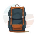 Blue and brown camping backpack in flat and cartoon style.