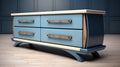 Blue And Brown Dresser With Drawers - 8k 3d Style, Smooth And Polished Royalty Free Stock Photo