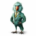 Exotic Bird In Stylish Suit: A Hiperrealistic Cartoon Illustration