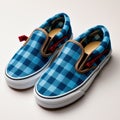 Blue And Brown Plaid Slip Ons: Stylish Vans Slippers With Flannel Stripes
