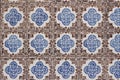 Blue and brown Portuguese ceramic tile pattern, azulejos. Beautiful shabby facade, wall decoration of old Lisbon Royalty Free Stock Photo