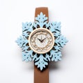Blue And Brown Snowflake Watch On Leather Strap
