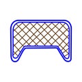 Blue and brown soccer goal on white backdrop Royalty Free Stock Photo