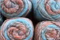 blue and brown warm and cozy yarn balls of alpaca wool Royalty Free Stock Photo