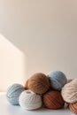 blue and brown warm and cozy yarn balls of alpaca wool. Royalty Free Stock Photo