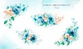 Blue and brown watercolor floral arrangements for wedding invitation card composition Royalty Free Stock Photo