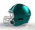 Blue brushed galvanized american football helmet side view on a white background with detailed clipping path Royalty Free Stock Photo