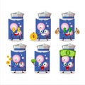 Blue bubble gum cartoon character with cute emoticon bring money