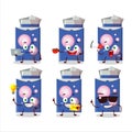 Blue bubble gum cartoon character with various types of business emoticons