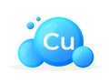 Blue bubbles with the chemical symbol Cu representing copper