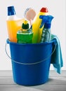 Blue bucket of detergent and chemical cleaner Royalty Free Stock Photo