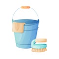 Blue bucket with duster microfiber and brush isolated on a white background. Royalty Free Stock Photo