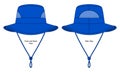 Blue Bucket Hat With Mesh At Sides Template On White Background.Front and Back View. Royalty Free Stock Photo