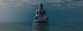 Blue Buddha meditating by sunrise - 3D render